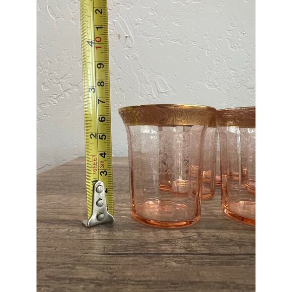 Vintage Tiffin Franciscan Rambler Rose Pink Etched Gold Rim Glasses Set of 6 - Picture 6 of 11